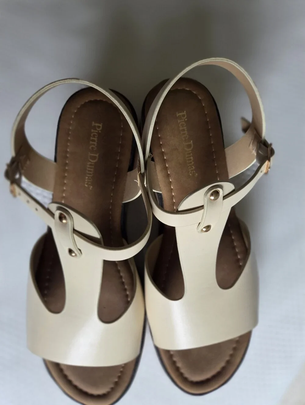 Pierre Dumas Cream T-Strap Sandals